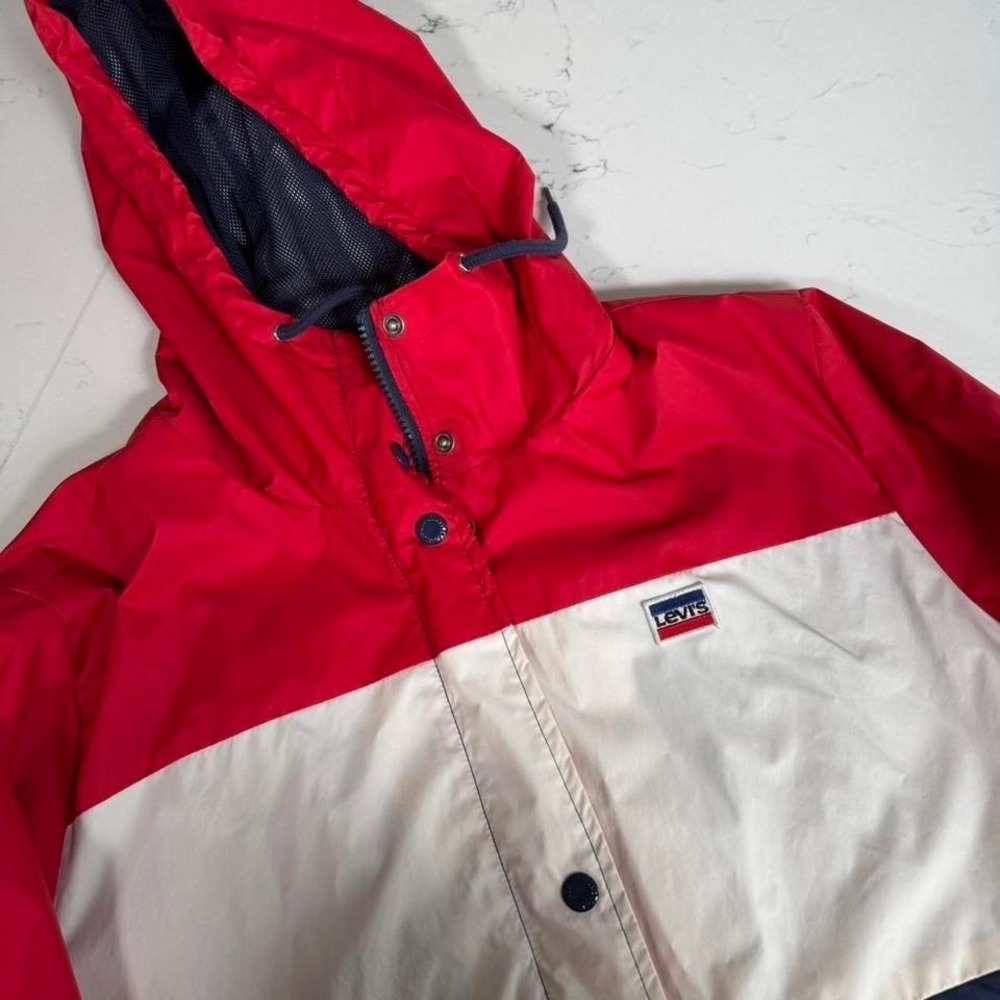 Levi's‎ Colorblock Hooded Windbreaker Jacket Men's XL Red White Blue Full Zip